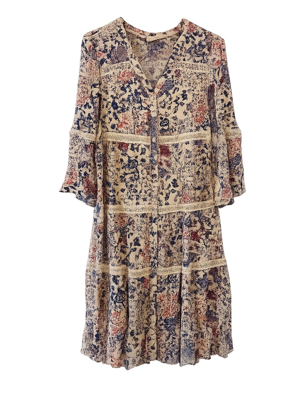 Knox Rose Cream Midi Dress with Blue and Pink Floral Print - Picture 2 of 5